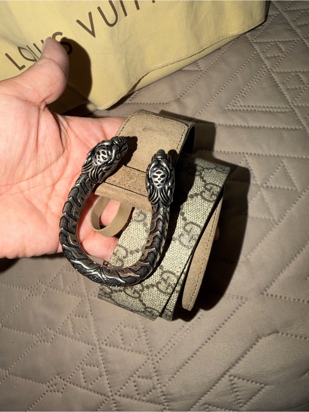 Gucci Dionysus GG Supreme Canvas Belt with Antique Silver Buckle